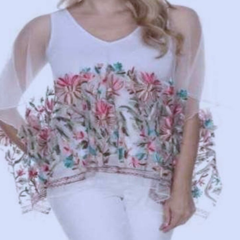 Azi new york floral embroidered top size small